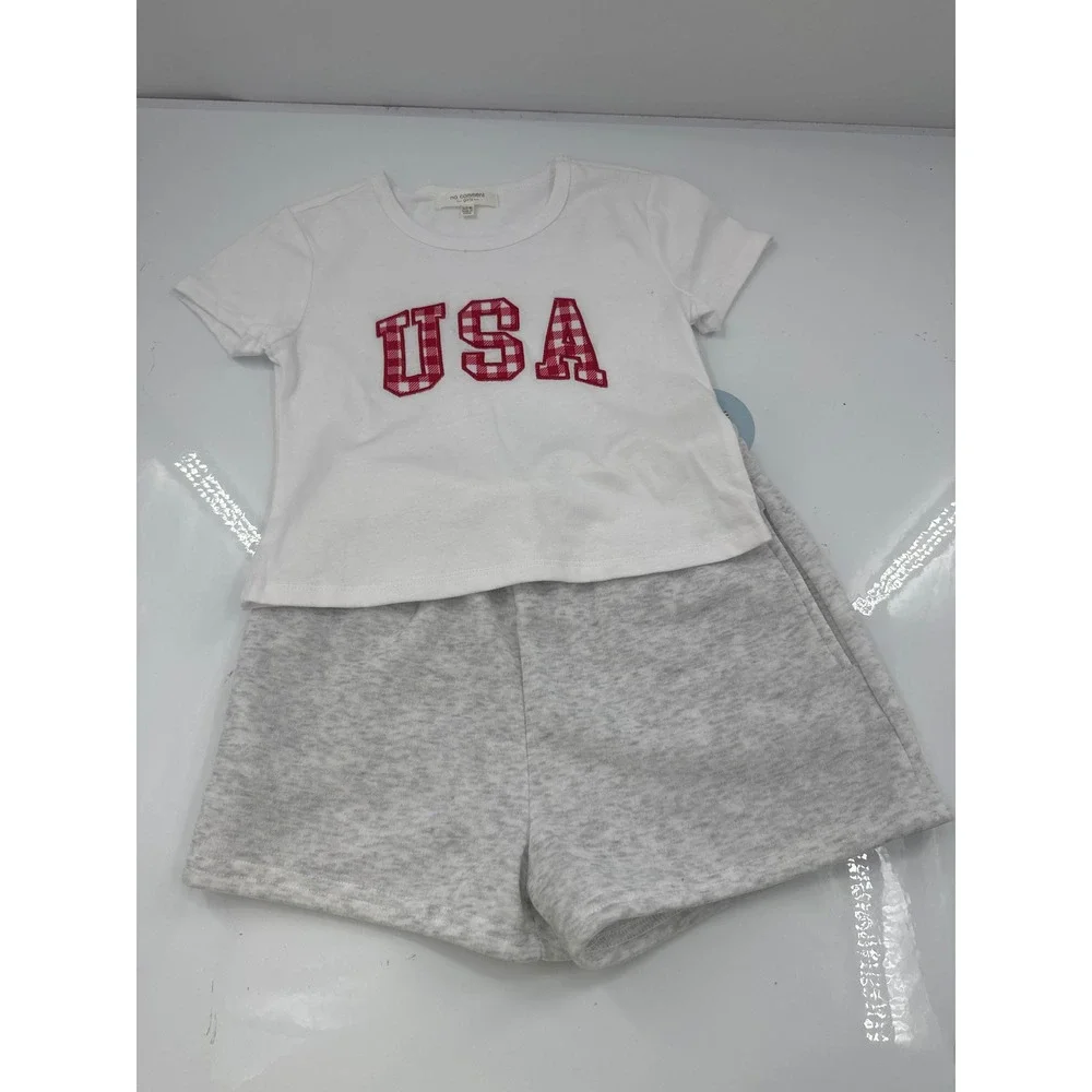No Comment Girls USA Gingham Graphic Tee and Star Shorts Set White Gray Size 7/8